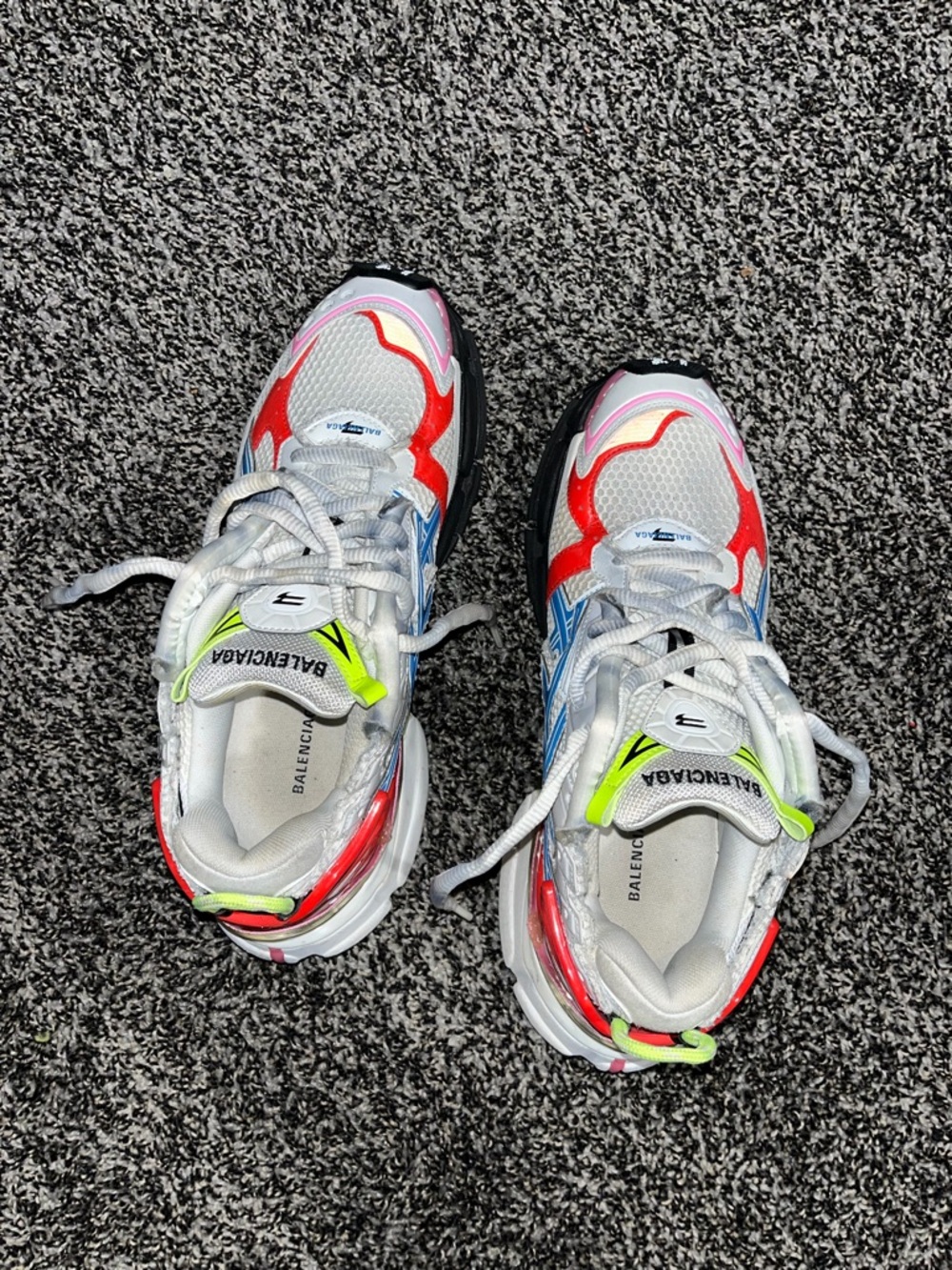 Balenciaga Kids White Red Pink Blue Neon Yellow Triple-S Style Sneakers - Picture 2 of 9